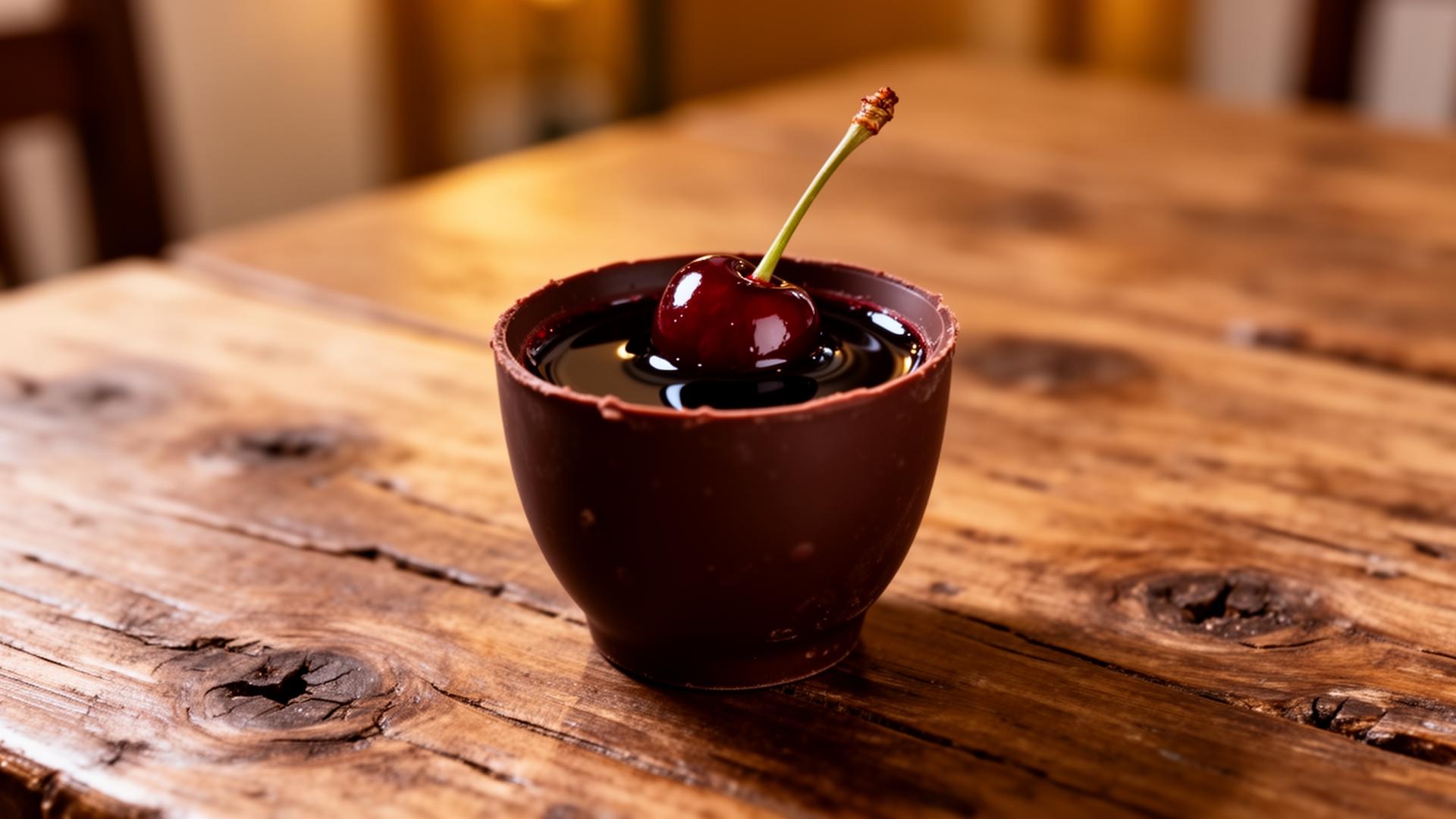 Traditional Óbidos ginjinha in a chocolate cup